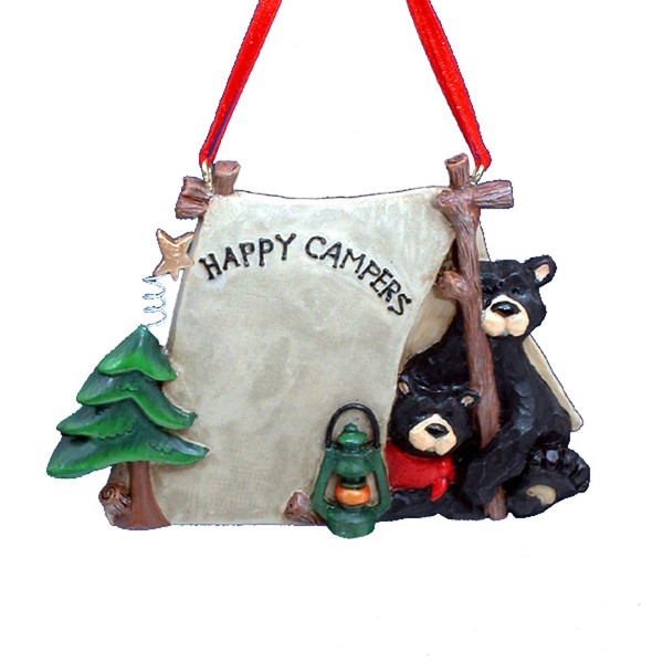 Kurt Adler 1 X Flatback Happy Campers Two Black Bears in Tent Ornament - Christmas Ornament