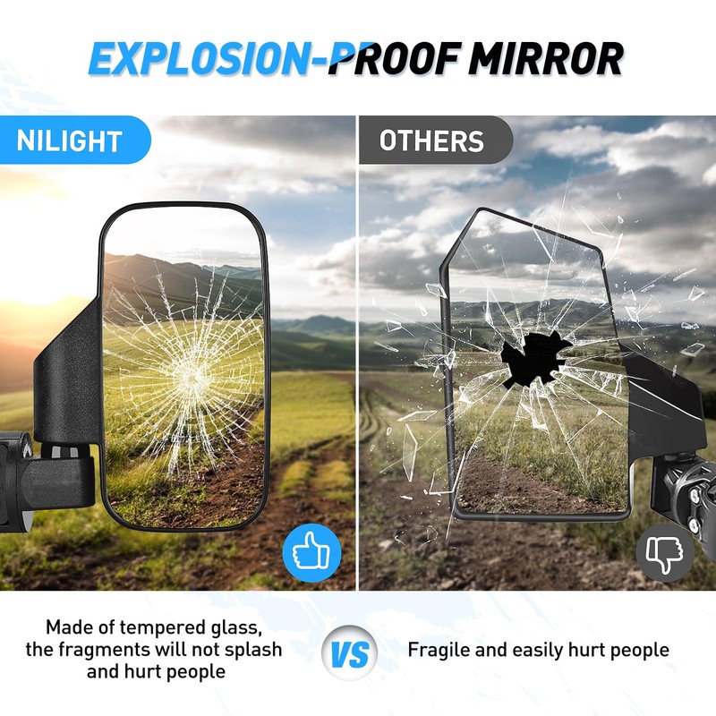 Nilight UTV Side Mirrors Offroad Rear View Mirror Universal Fits