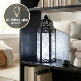 Vela Lanterns Portavelas de Metal marroquí Decorativo con Luces LED para Interior del hogar, centros de Mesa, Patio o Porche al Aire Libre, Bodas, Transparente, Mediano