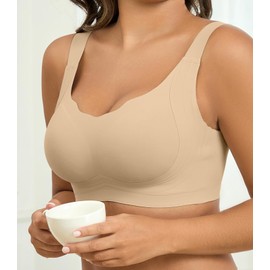 ZHUHOUSE Bras for Women Wireless Seamless Push Up Scalloped Brassiere Comfortable Full Support Ladies Everyday Bra,Nude,XXL