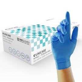 Unigloves Unicare GS0031 Nitrile Examination - Multipurpose Powder Free Disposable Gloves, Box of 100 Gloves, Blue, Extra Small
