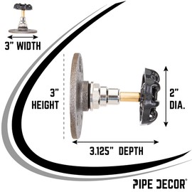 PIPE DECOR Coat Hook Black Industrial Water Spigot Valve Wall Mount with Real Iron Plumbing Flange for Home, Office or Retail Space 2-Pack