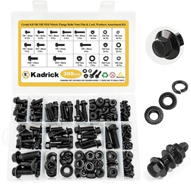 Kadrick Metric Flange Bolt Assortment. 300Pcs M6 M8 M10 Bolt Kit,M6 x1.0 M8 x1.25 M10-1.25 (12mm to 35mm) Hex Bolts Nuts and Washers Kit,Black Zinc Plated