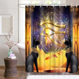 TPMDFC Ancient Egyptian Shower Curtain, 72x72 inch Polyester, Vintage Mysterious Horus Eye Black Cat Shower Curtain Sets, Egypt Eye of Horus Bathroom Curtains Decor Set with 12 Hooks YLOKTP0131