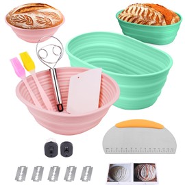 Vodolo Silicone Bread Proofing Basket,Sourdough Starter Kit,Sour Dough Baking Supplies,9 inch and 10 inch Oval Banneton Proofing Basket Set,Bread Making Accessories with Bread Lame Scoring Cutter Tool