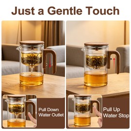 Magic Glass Teapot with Infuser, 24oz (700ml) Heat-Resist Boro Glass Brewer, Instant Water Separation & Clean-Press Leaf Removal, Perfect for Blooming & Loose Leaf Tea, Elegant Gift Box