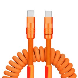 GentsStride Curly Chubby New Spring Charge Cable Spiral Braid Fast Charging Cable Phones Tablet Coiled USB C Charger Cable Cord USB-C to USB A Cable, Orange, Type-C to Type-C, 2.29FT-3.6FT