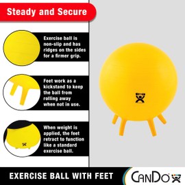CanDo 30-1894 Non-Slip Inflatable Exercise Ball with Stability Feet for Exercise, Workout, Core Training, Stability, Yoga, Pilates, Balance Training in Gym, Office, Home, Classroom. Red, 30"