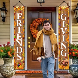 Friendsgiving Party Decorations Porch Sign Banner for Front Door Thanksgiving Hanging Door Banner Happy Friendsgiving Banner Fall Decorations for Home Decor