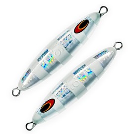 5" Eddie Bomb Jigs 16oz, 2 Pcs Silver Zebra Glow for Vertical Flat Fall Jigging, Unrigged, Ideal for Bluefin Tuna & Offshore Big Game Fishing