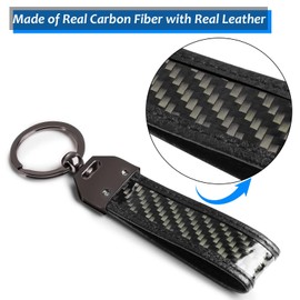 T-carbon Real Carbon Fiber Keychain,Minimalist Leather Edges Keychain for Men and Women,Car Key Fob Chain Holder Accessories,Black