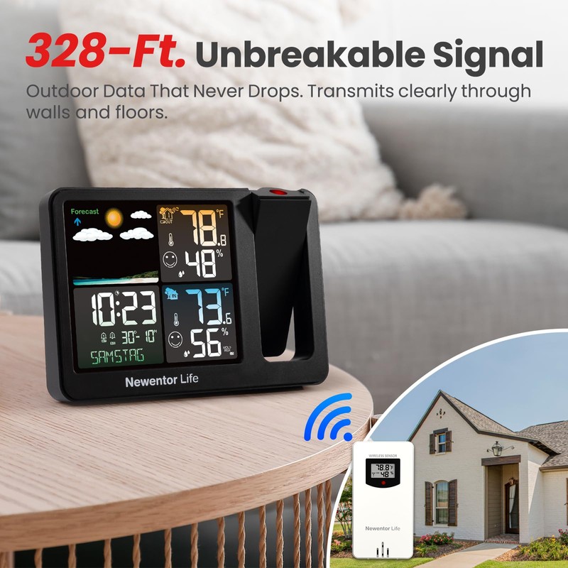 Newentor Projection Alarm Clock, 2-in-1 Weather Station for Bedroom Ceiling,