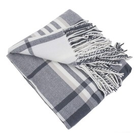 Fennco Styles Cozy Plaid Design Throw Blanket with Tassels, 50" x 60" (Grey)