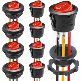 Round Rocker Switch, Toggle Switch, 6 Pack Red LED Toggle Switch, AC 6A 125V 10A 250V Rocker Switch, with 3 Pack Shell and 18 Pack Terminal Wire for Marine, Car, Car, Rv, Truck