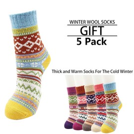 Aufondof 5 Pairs Women Wool Socks Warm Winter Crew Thermal Thick Cozy Fuzzy Socks Thick for Women Knit Cotton Socks Multicolor