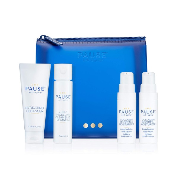 Pause Well-Aging Discovery Kit 0.7oz Hydrating Cleanser, 1oz 4-in-1 Micellar Cleansing Treatment, 2 x 0.17oz Collagen Boosting Mois Unisex 4 Pc