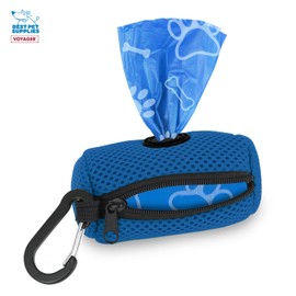 Best Pet Supplies Dog Poop Bag Holder Leash Attachment with 15 Bags, Royal Blue, Reusable Mesh Dispenser Pouch for Travel, Walking, Park, and Outdoor Use, Soft and Durable with Clip-On