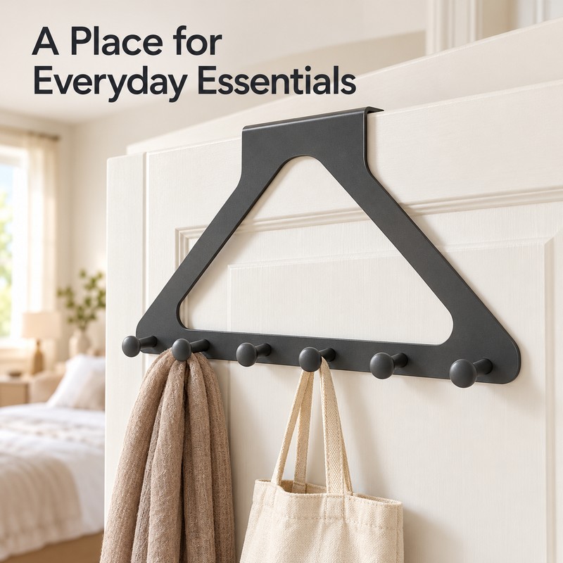 Over-the-Door Hook Rack - 6 Aluminum Hooks for Coats, Hats,