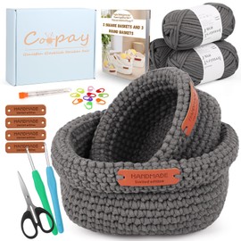 Coopay Crochet Set for Beginners, 2 Size Square Baskets Crochet Set with Crochet Pattern, DIY Crochet Set for Baskets with Crochet Hook, Crochet Wool, Crochet Set for Crochet Learning, Beginners