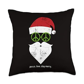 Groovy Christmas Designs by ADS Groovy Santa Merry Love & Peace Sign Christmas Decorative Throw Pillow, 18x18, Multicolor