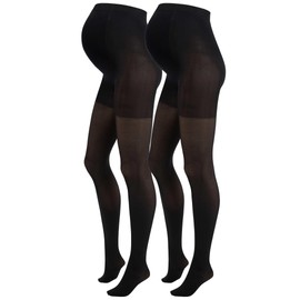 Herzmutter 1800 Maternity Tights 50DEN Matte Soft Semi-Transparent Pregnancy Tights Beige Set of 1 & 2, Black | 2x