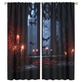 Gothic Candle Window Blackout Curtains for Bedroom, Grommet Drapes Thermal Insulated Room Darkening Dark Bat Halloween Curtains, 21W x 45L, 2 Panels