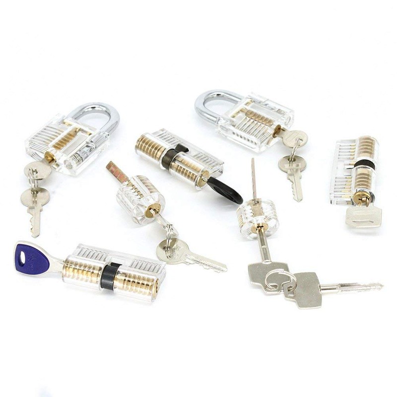 ValueHall 7 PCS Training Locks Professional Transparent Cutaway Practice Keyed