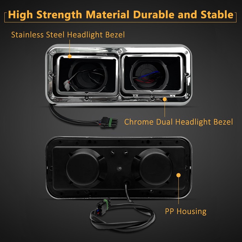 Headlight Housing Base with Chrome Dual Headlight Bezel Fit For