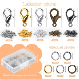 Yizzvb 700 Pcs Lobster Clasps and Open Jump Rings Set, 5 Colors 12mm Lobster Claw Clasps with 7 * 5mm Jump Rings, Lobster Clasps Jewelry Kit for DIY Jewelry Making Accessories