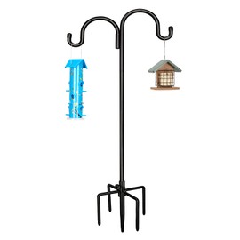 Kingsyard Adjustable Double Shepherds Hook for Outdoor - 92" Heavy Duty Bird Feeder Pole w/ 5-Prong Base, Hummingbird Feeder Stand for Garden, Plant Baskets, Solar Light Lantern