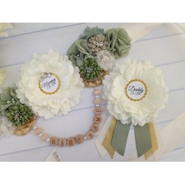 Green and Ivory Succulent Baby Shower Mom To Be Belly Sash, Greenery Baby Sprinkle Maternity Sash For Pregnant Mothers, Baby Shower Keepsake Gift Satin Sash, Expectant Mom Bump Sash Belt