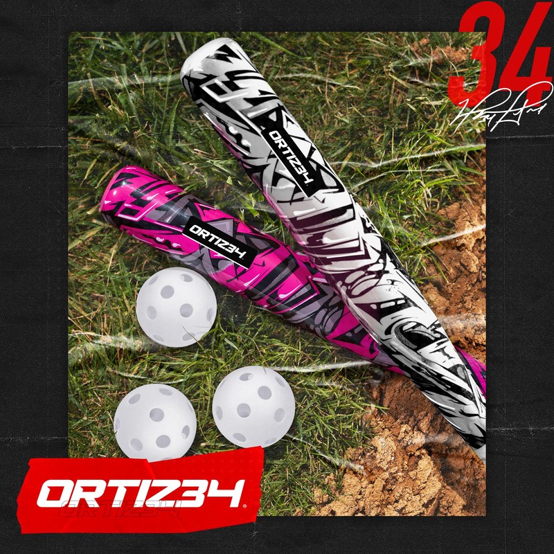 Ortiz34 Bat & Ball Set - Graffiti Plastic Bat &