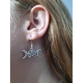 Triple Moon Goddess Earrings Gift Sterling Silver 925 Hooks for Girls, Women, Pagans & White Witches