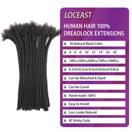 6inch Small 0.4cm Width 100 strands 100% Human Hair Dreadlock Extensions for Men/Women/Kids Full Hand-made Permanent Dread Loc Extensions Human Hair Can be Dyed and Bleached