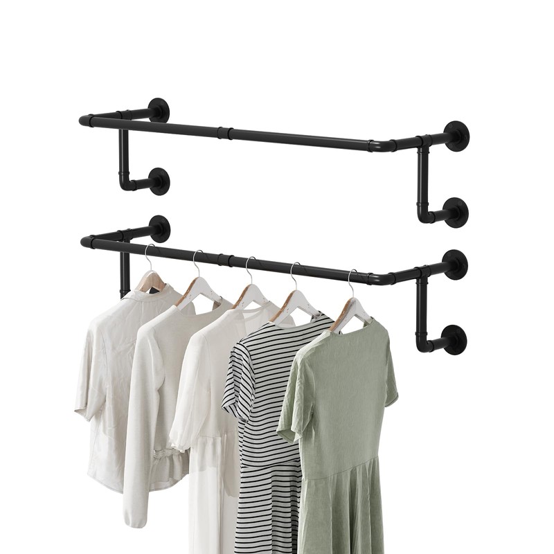 WTPLWD Industrial Pipe Clothes Racks 2 Pack, Black Pipe Wall