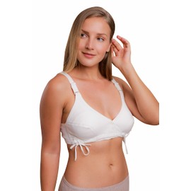 Cottonique Women's Hypoallergenic Side-Tie Bra Made from 100% Organic Cotton (42DD, Natural)