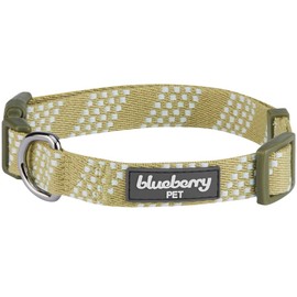 Blueberry Pet 4 Patterns Artisan Crochet Inspired Endless Squares Adjustable Dog Collar, Olive Green, Large, Neck 18"-26"
