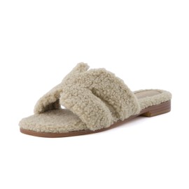 CUSHIONAIRE Women's Visa cozy slide sandal +Memory Foam, Wide Widths Available, Taupe 8.5