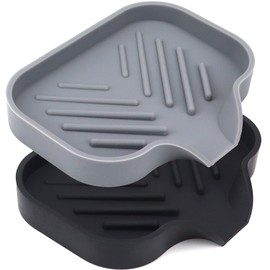 YASMEN 2 Pcs Silicone Soap Dish, Soap Holder with Drain, Sponge Holder for Kitchen Sink, Soap Dispenser Tray, Bathroom & Kitchen Sink Organizer, Rubber Soap Dishes for Bar Soap,Soap Bottles-Black/Grey