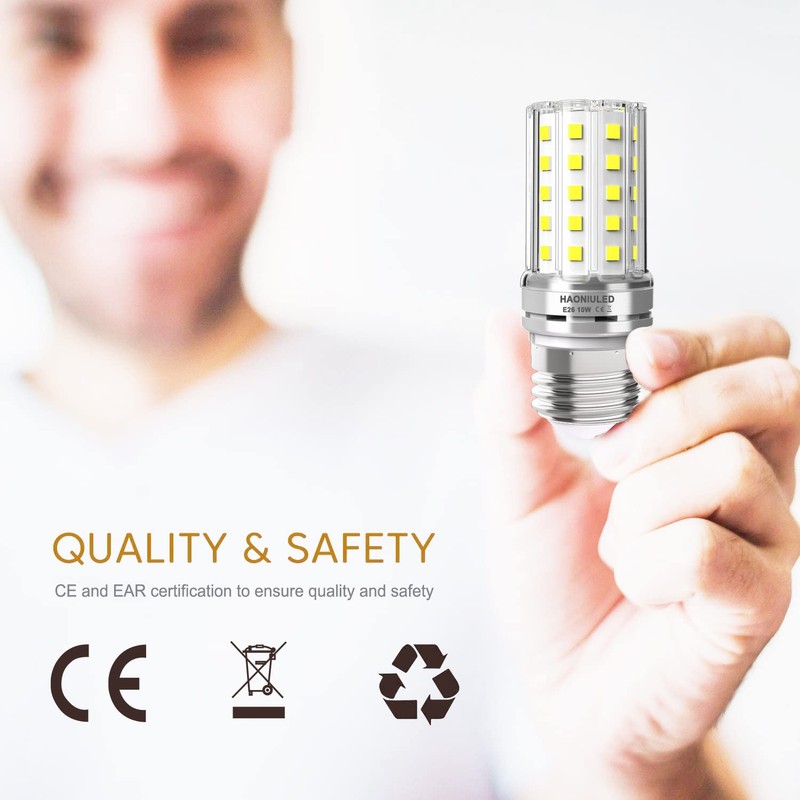 E26 10W LED Light bulbs, 6000K Daylight White, 1000 lumen,