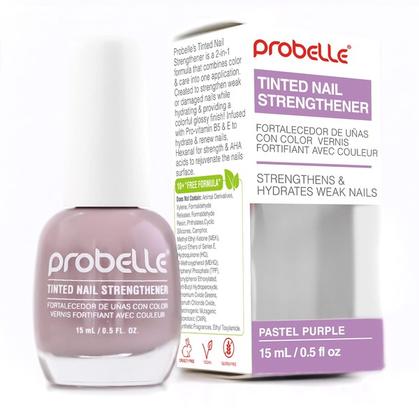 Probelle Tinted Nail Strengthener, Nail Strengthening Treatment, Nail Growth and Repair, Stops Peeling, Splits, Chips, Cracks, and Strengthens Nails (Pastel Purple)