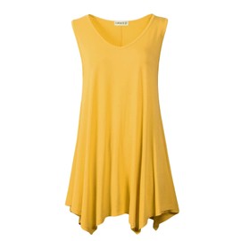 LARACE - playera sin mangas de talla grande para mujer, cuello en V, playera de verano, sin mangas, blusa holgada y fluida, Amarillo, XG