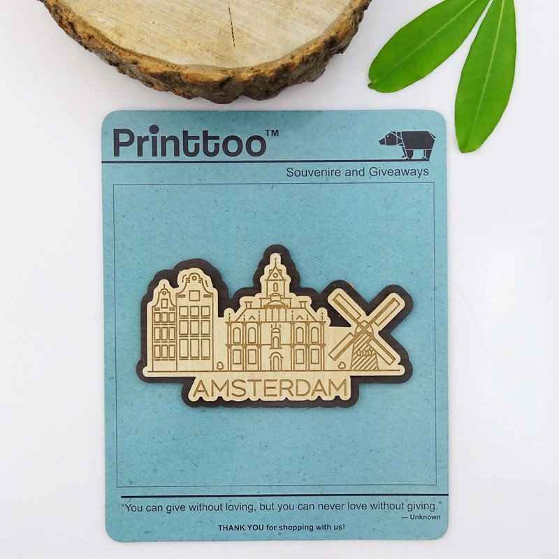 Printtoo Souvenir Wooden Engraved Amsterdam City of Netherlands Custom Fridge