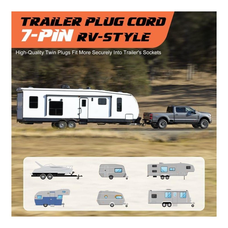 Filluck 7 Pin Trailer Wiring Harness with Double Prongs Trailer