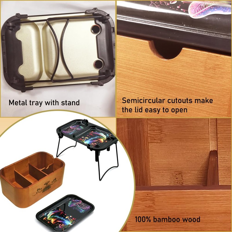 IXIGER Bamboo storage box with metal stand. Compact stash box