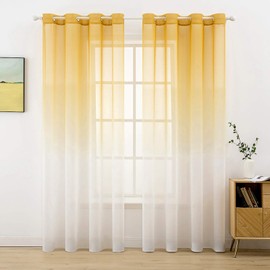 MIULEE Set of 2 Transparent Curtains, Colour Gradient, Voile Sheer Curtains with Eyelets, Decorative Window Curtain for Bedroom and Living Room, 245 cm x 140 cm (H x W), Orange & White