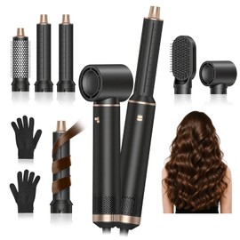 Cepillo Soplador de Pelo 5 en 1, Kit Secador de Pelo con Peine de Aire Caliente, ABS Rizador De Pelo Desmontable, 3 Temperatura Ajustable para Rizar  