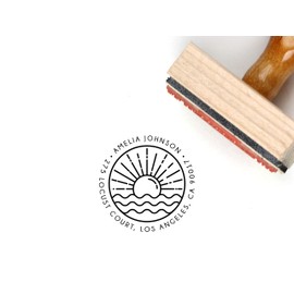 Coastal Address Stamp Wave, Beach Return Address Stamp, Sun Address Labels, 1.5 x 1.5 inches