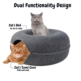 Cdycam Large Cat Donut Cave, Cat Tunnel Bed for Indoor Cats, Scratch Resistant Cat Toys, Up to 30 Lbs (Dark Grey, Large)