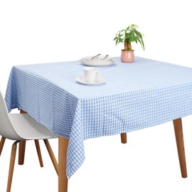 Vintage Cotton Tablecloths, Rectangle Table Covers Pure Cotton Gingham Tablecloths Oversized Christmas Holiday Home Decorative Checkered Plaid Table cloths for Everyday Dinner (Blue, 60 X 84 inch)